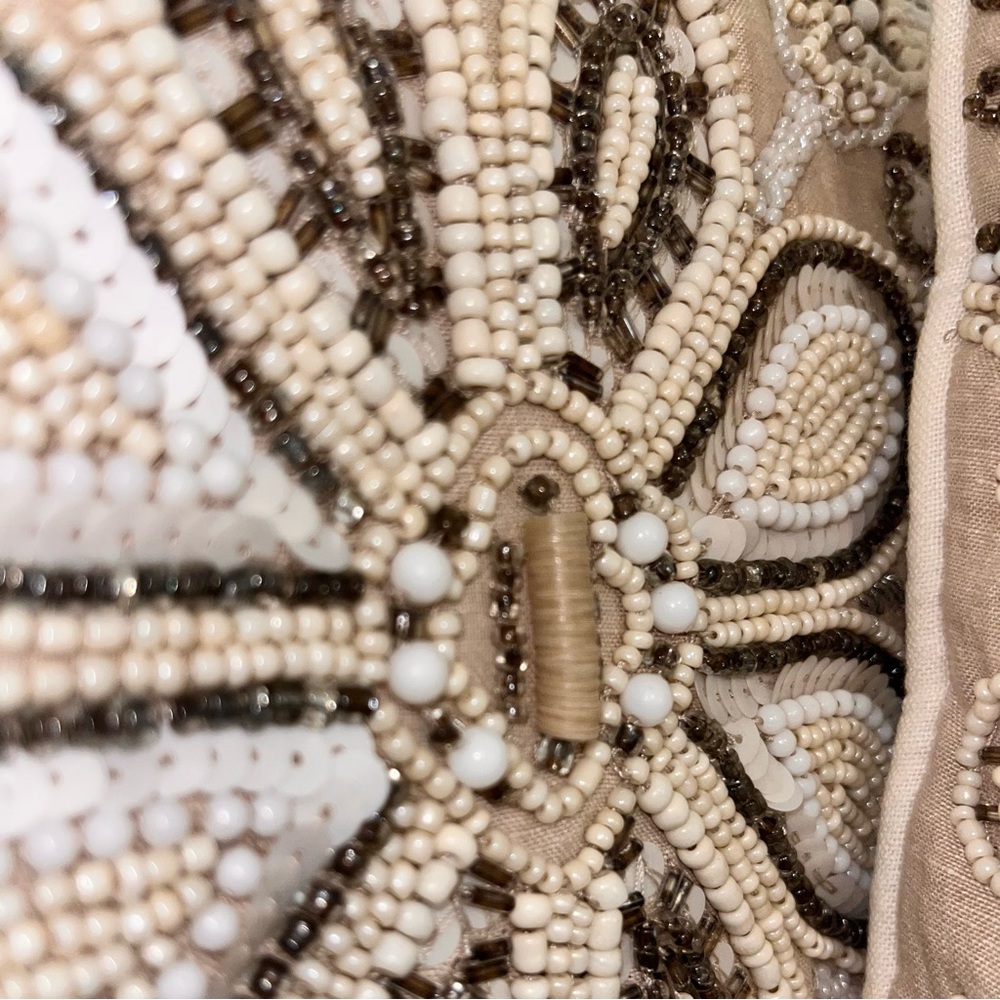 NOBLE EXCELLENCE® Two Embroidered Jeweled Tan Cream & Silver Decorative Pillows - Picture 4 of 15